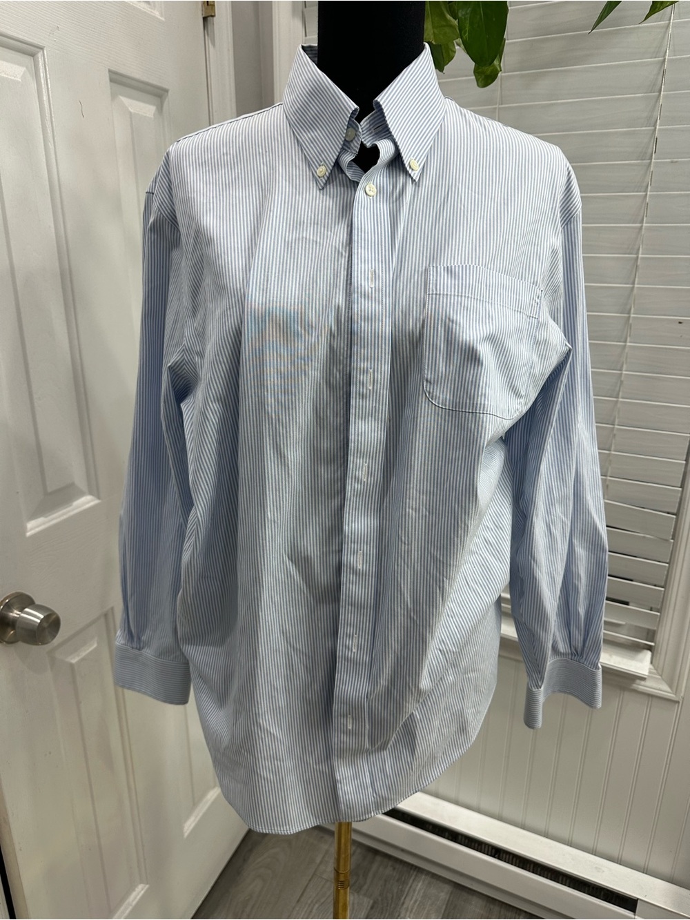 Brooks Brothers Light Blue & White Pinstripe Button-Down Dress Shirt